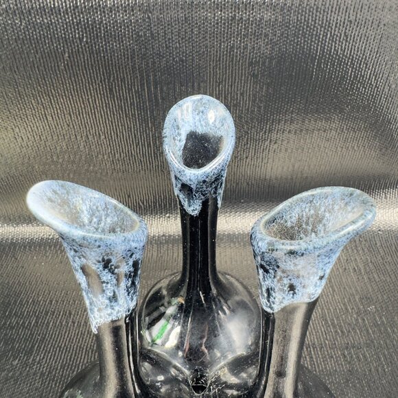 Van Briggle Art Pottery Triple Bud Vase Attached Signed Black Crackled Glaze VTG - Picture 9 of 11